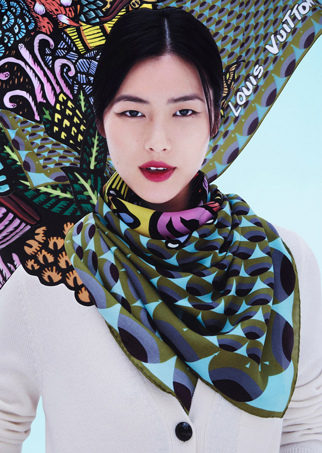 Liu Wen Models Louis Vuitton x Street Artists Scarves Collaboration