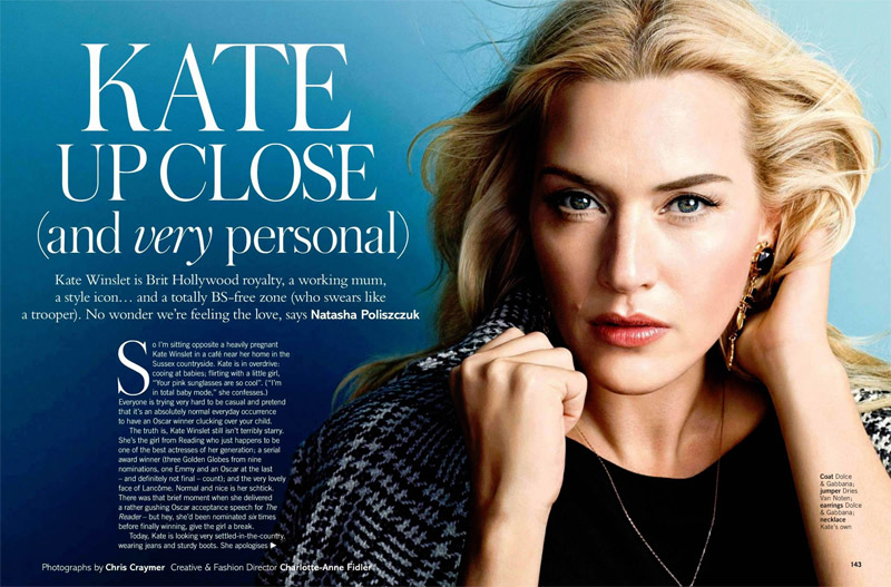 kate winslet photo shoot2 Kate Winslet Graces Glamour UK February 2014 Cover by Chris Craymer