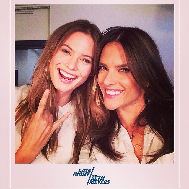 Behati Prinsloo and Alessandra Ambrosio take a selfie at "Late Night with Seth Meyer"