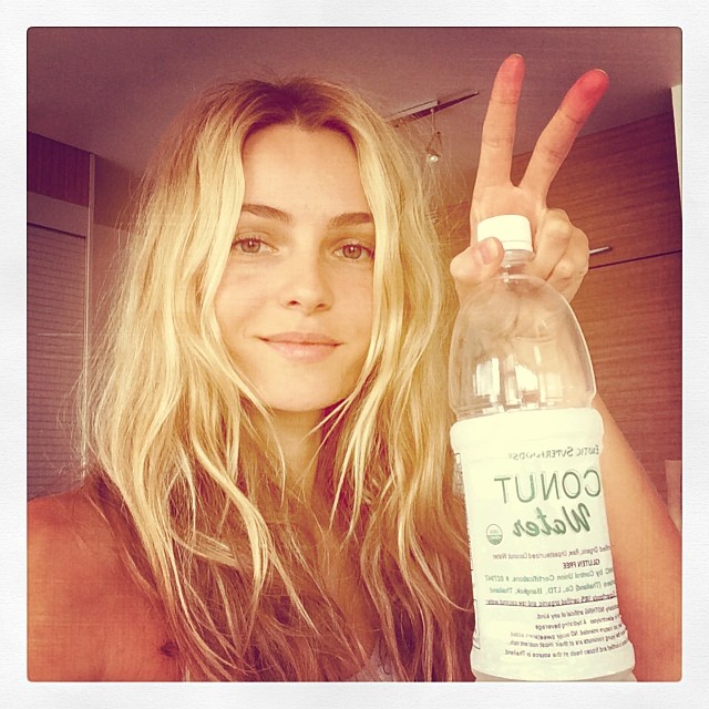 Valentina Zelyaeva loves her coconut water
