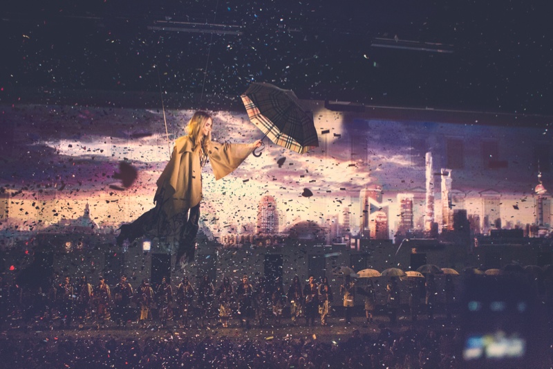 Cara Delevingne flies over crowd at Burberry Shanghai Event. Image: Burberry