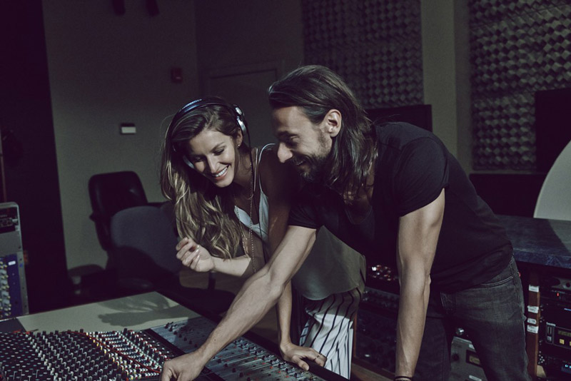 Behind the scenes image with Gisele Bundchen in music studio. / Courtesy of WWD