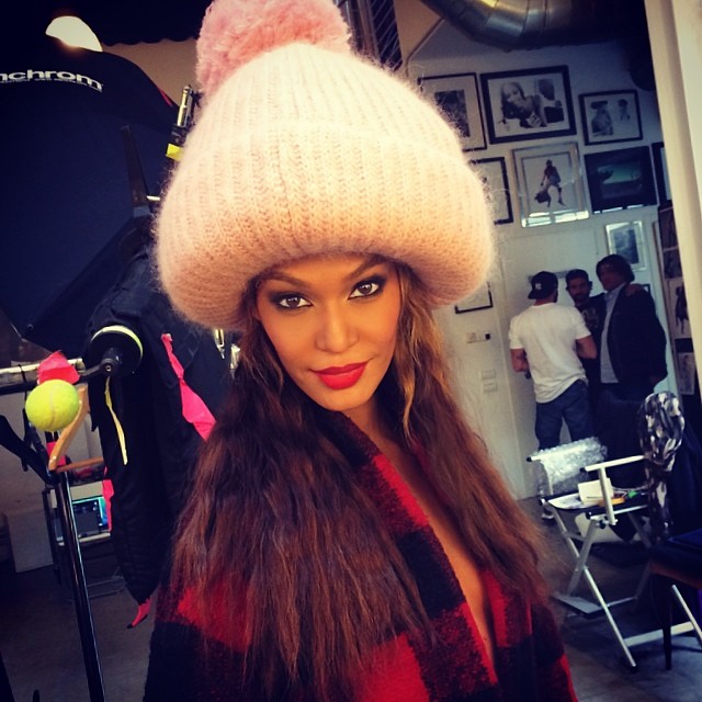 Joan Smalls rocks a mushroom beanie