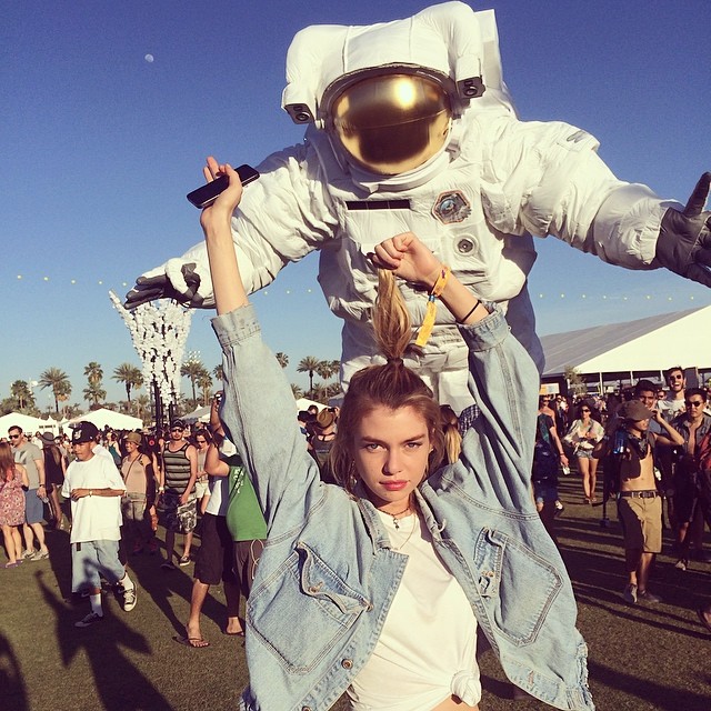 Stella Maxwell in denim jacket