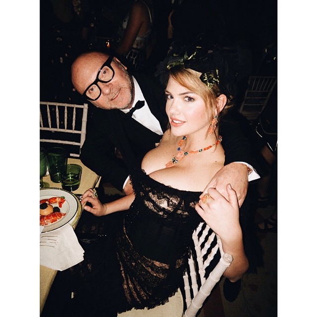 Half of Dolce & Gabbana with Kate Upton. Photo by Mario Testino