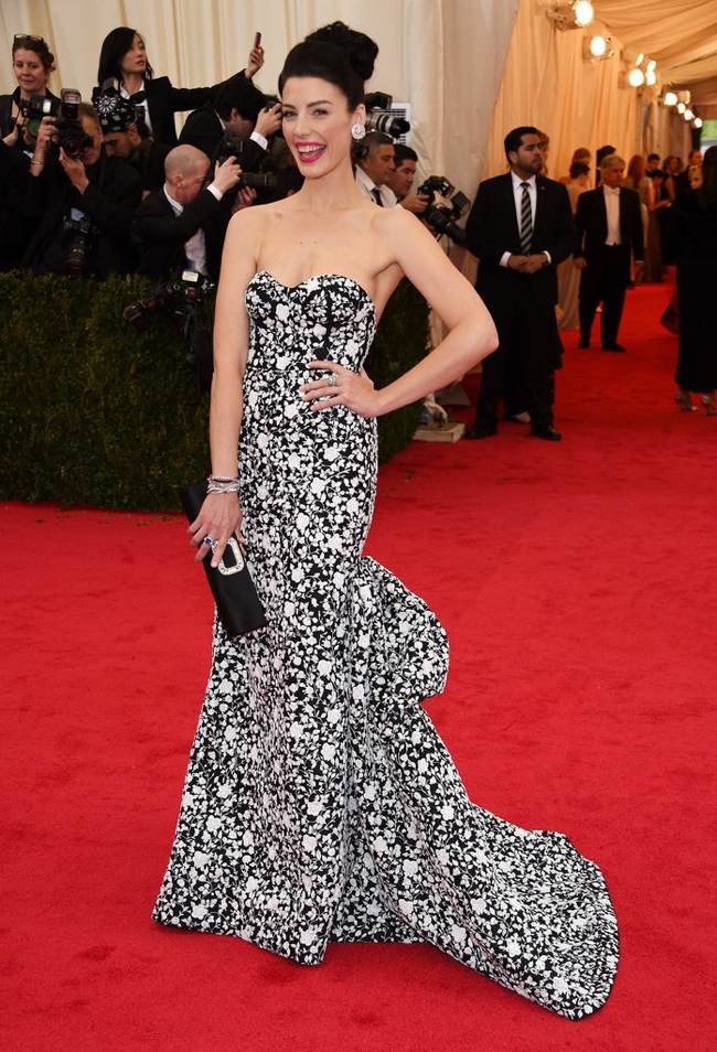 Jessica Pare dons black and white Michael Kors gown