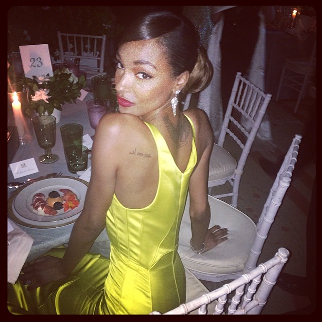 Jourdan Dunn serves a back look of her Topshop gown