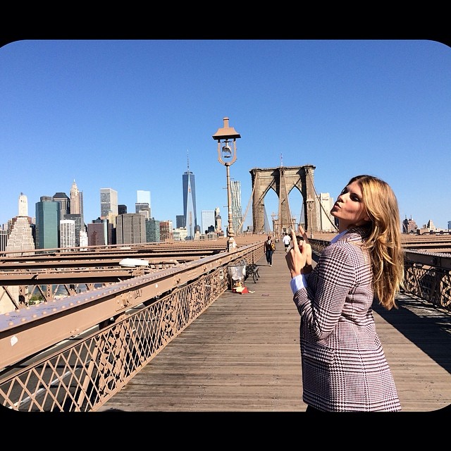 Maryna Linchuk on the Brooklyn Bridge