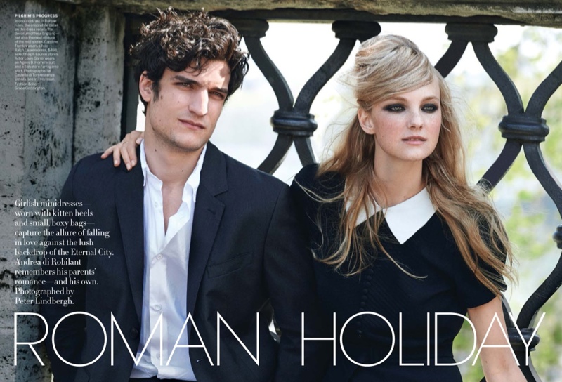 peter lindbergh roman holiday01 Caroline Trentini + Louis Garrel Get Romantic for Vogue Shoot by Peter Lindbergh