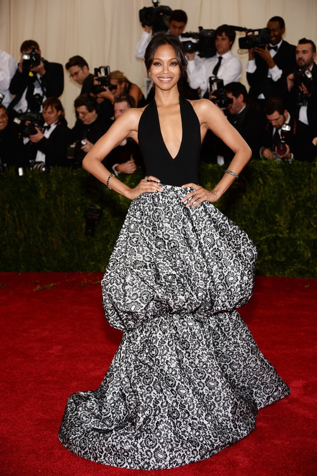 Zoe Saldana wears black and white Michael Kors dress