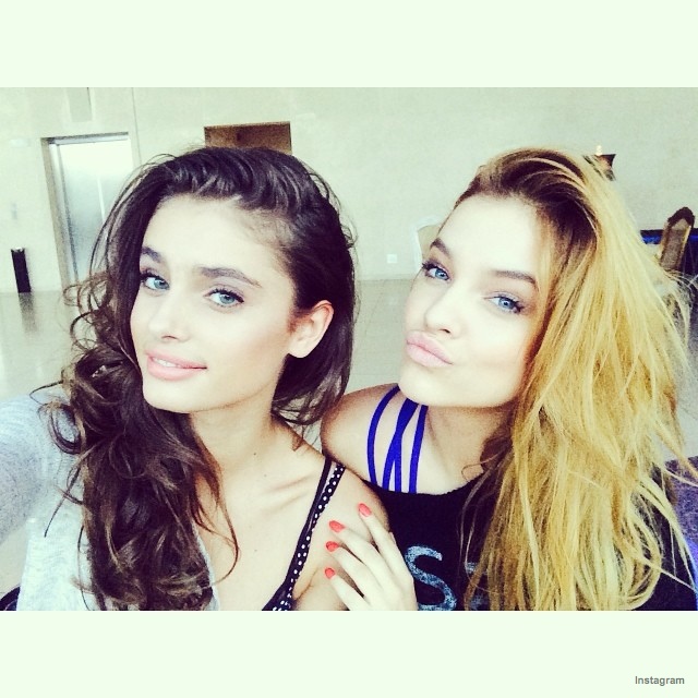 Barbara Palvin poses with Taylor Marie Hill