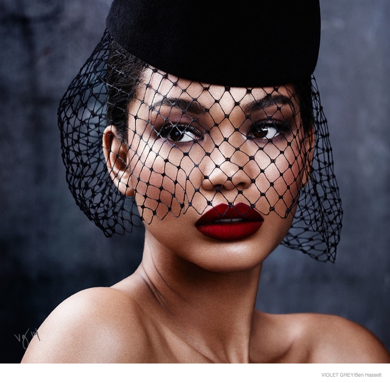 chanel iman beauty makeup shoot 2014 01 Chanel Iman Stuns in Retro Beauty Looks for Violet Grey Feature