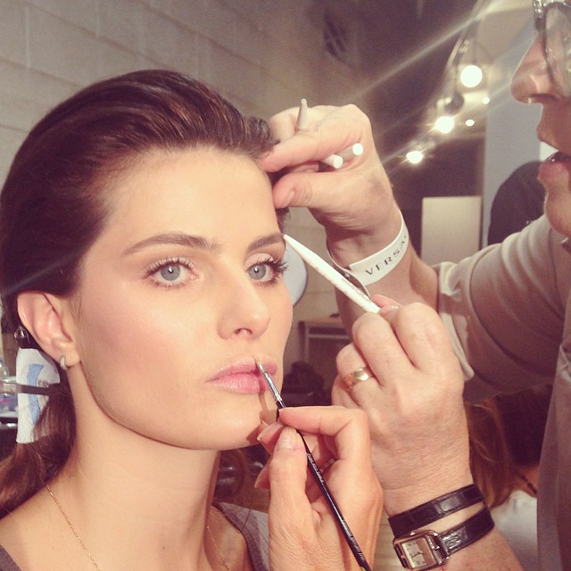 Isabeli Fontana prepping for Versace runway show