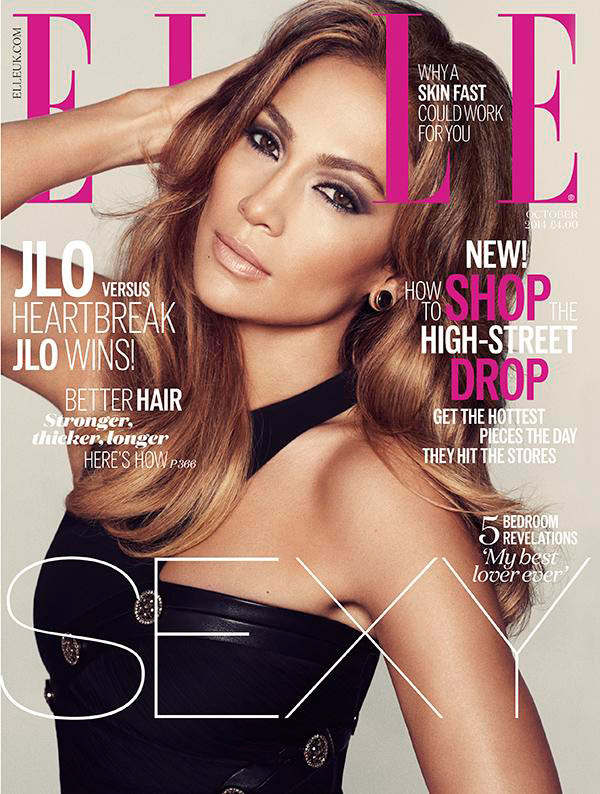 jennifer lopez elle uk cover 2014 Jennifer Lopez Smolders in Black Dress on ELLE UK October 2014 Cover