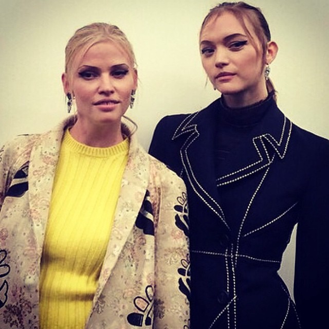 Lara Stone and Gemma Ward backstage at Prada