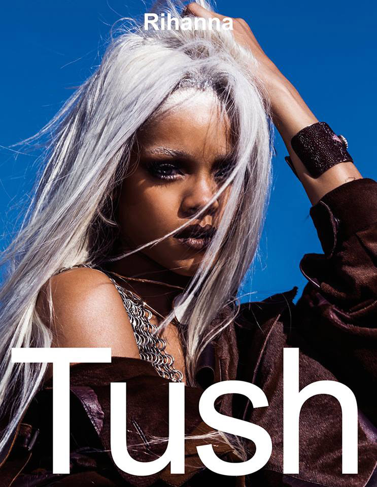 rihanna tush 2014 cover Rihanna Goes Futuristic, Rocks Grey Hair in Tush Fashion Shoot