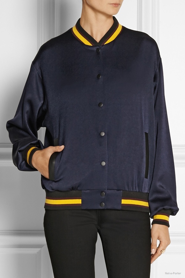 DKNY x Cara Delevingne crepe de chine varsity jacket