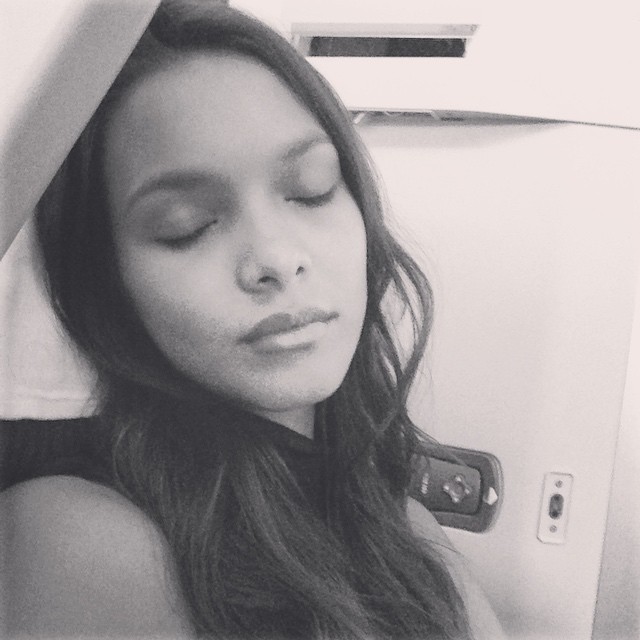 Lais Ribeiro sleeps after a work day