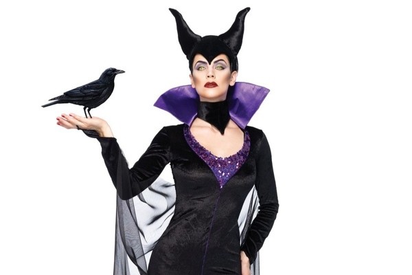 Disney Three-Piece Maleficent Dress with Stand-Up Collar and Head Piece