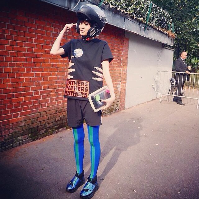 Ming Xi wears helmet look