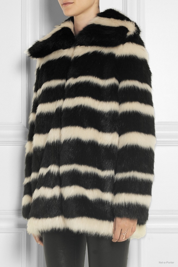 DKNY striped faux fur coat available at Net-a-Porter for $495