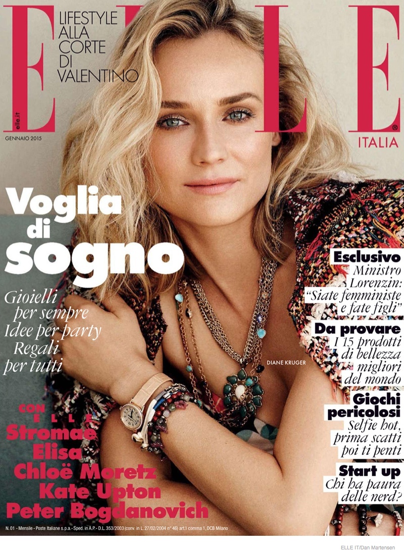diane kruger photoshoot 2015 01 Diane Kruger Wears Sunny, Colorful Fashions for Cover Story of Elle Italia