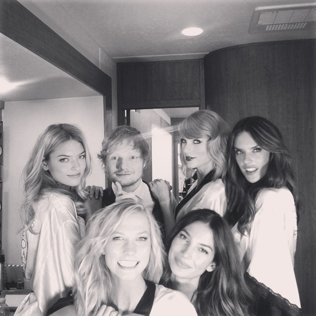 Karlie Kloss, Lily Aldridge, Martha Hunt, Alessandra Ambrosio, Ed Sheeran and Taylor Swift at the VSFS