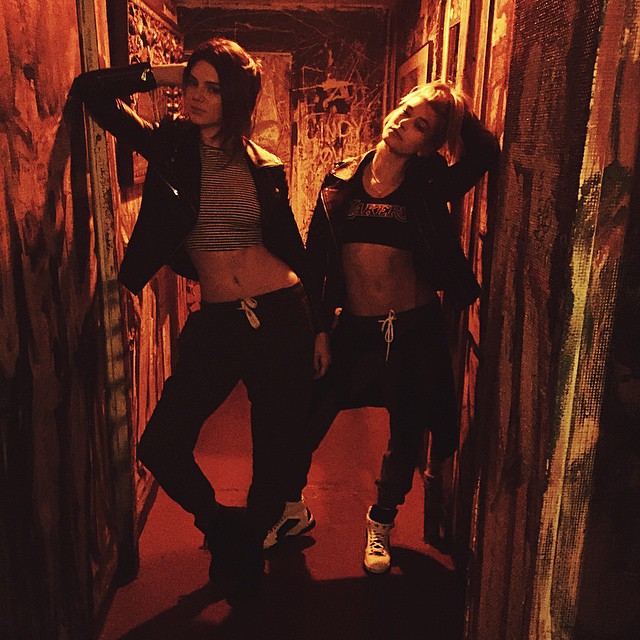Kendall Jenner and Hailey Baldwin pose in similar outfits
