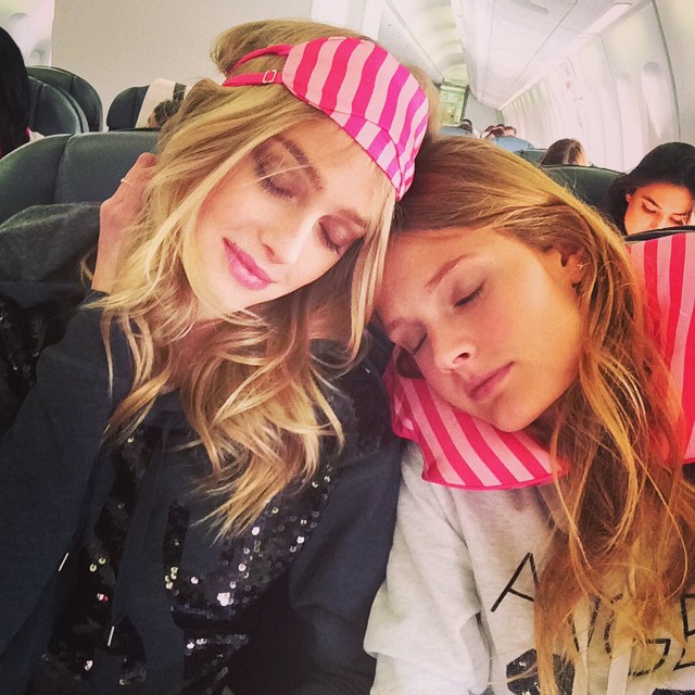 Sigrid Agren and Constance Jablonski take a sleepy selfie