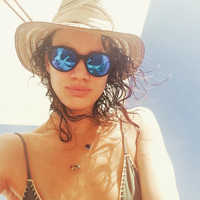 Rianne ten Haken flashes her blue lensed sunglasses