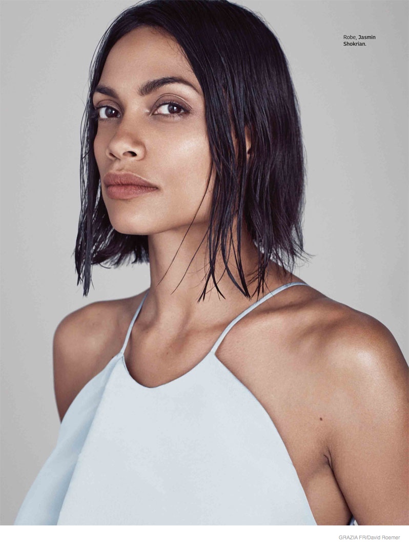 Rosario Dawson Looks Fresh Faced and Minimal in Grazia France Shoot