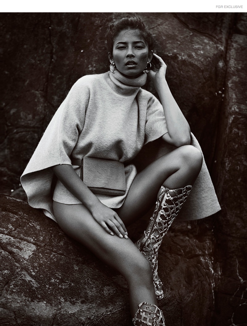 Camilla and Marc Turtleneck Pullover, Stuart Weitzman Snakeskin Gladiator Sandals,  Caslazur Grey Belt Bag, Lovisa Hooped Earrings, Amber Sceats Crystal Earrings