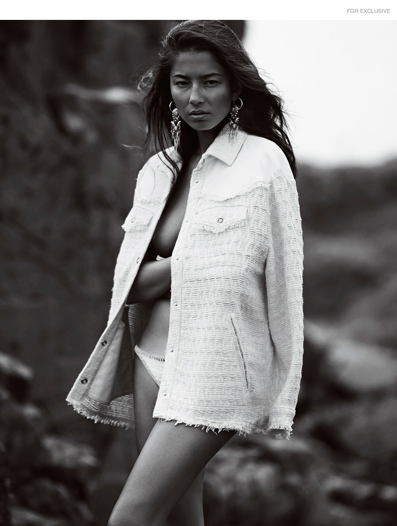 IRO White Textured Jacket, She Made Me Crochet Bikini Bottom, Lovisa Hooped Earrings, Samantha Wills Tribal Drop Earrings