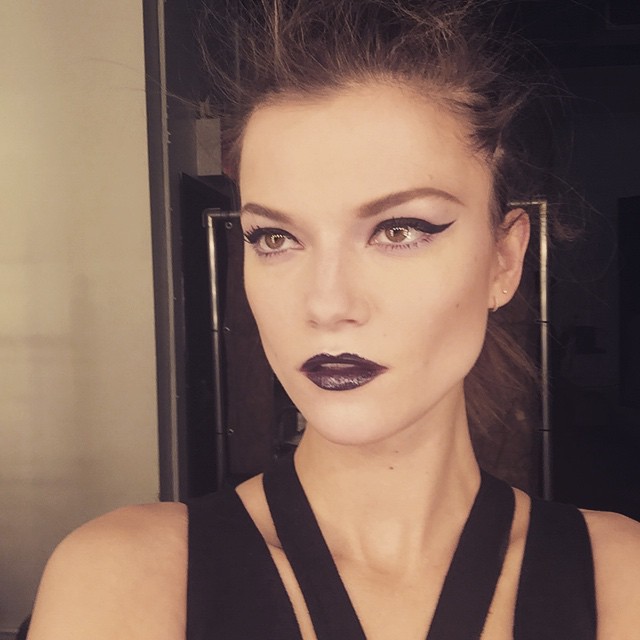 Kasia Struss shows off a dark lipstick look