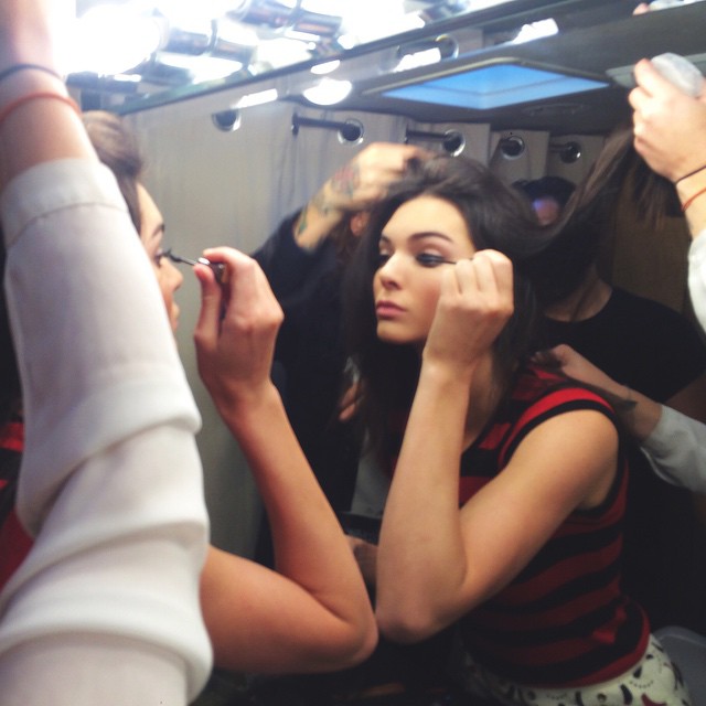 Kendall Jenner preps on set of Estee Lauder shoot