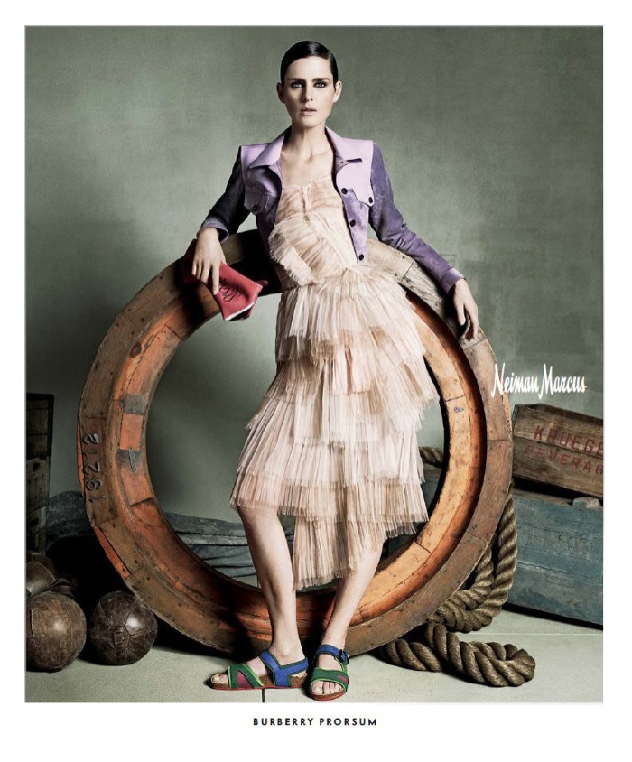 A cropped jacket and ruffled dress from Burberry Prorsum stands out