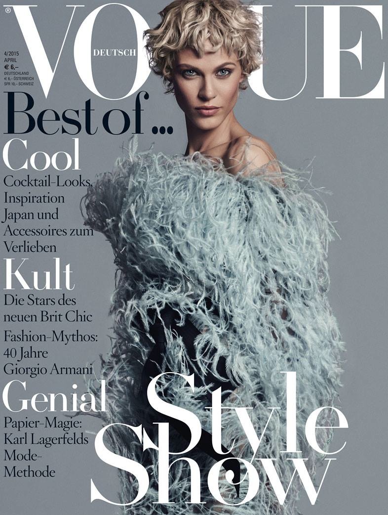 Aymeline Valade wears a furry look for Vogue Germany's April 2015 cover photographed by Giampaolo Sgura. 