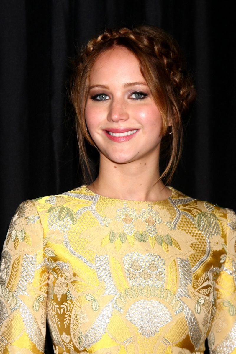Jennifer Lawrence tried a braided, milk maid hairstyle in 2013 with a light brown shade. Photo: Shutterstock.com