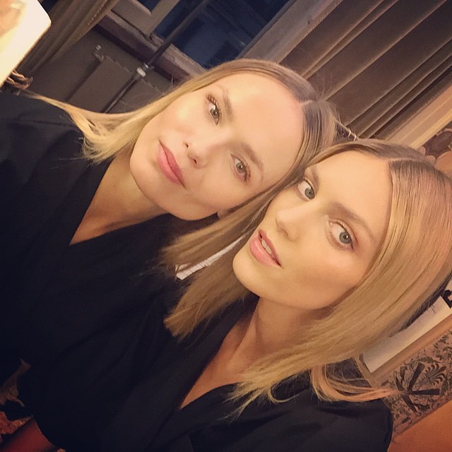 Natasha Poly and Anja Rubik backstage at the Emilio Pucci show in Milan