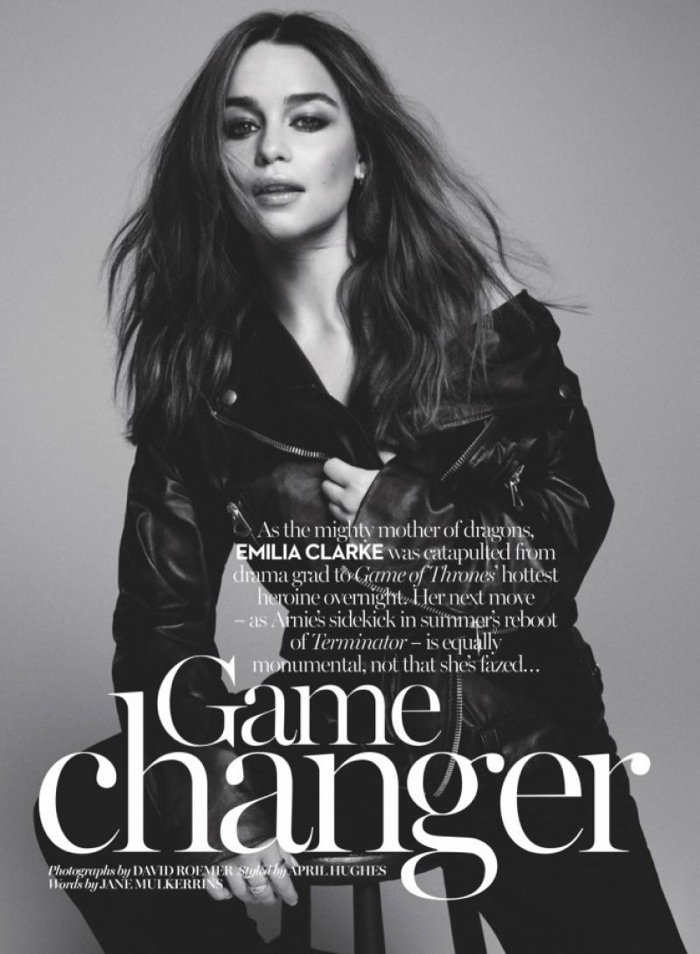 The 'Game of Thrones' star wears dark and sleek fashion for the photo shoot