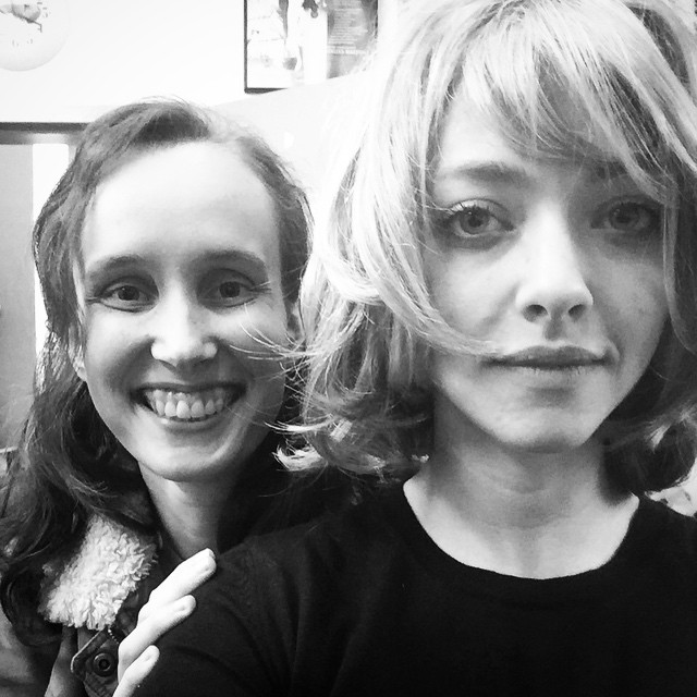 Amanda Seyfried sports a short wig featuring side-swept bangs at a bob length. Photo: Instagram