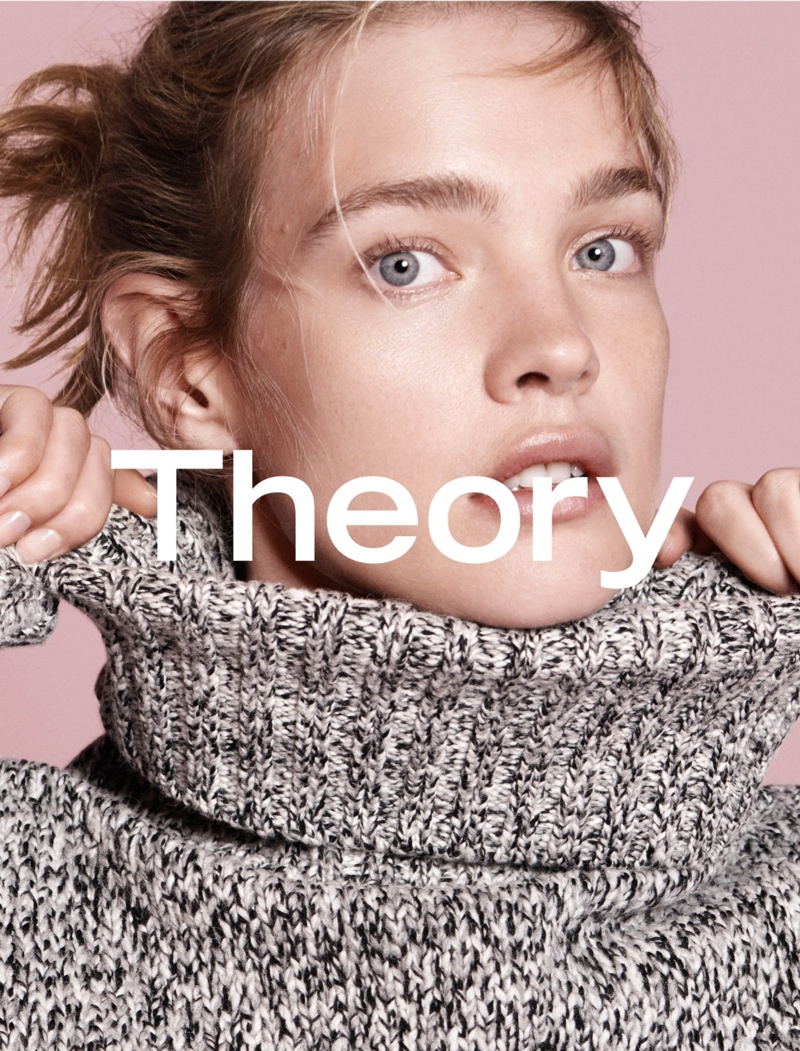 Natalia sports a messy updo for Theory's fall 2015 campaign
