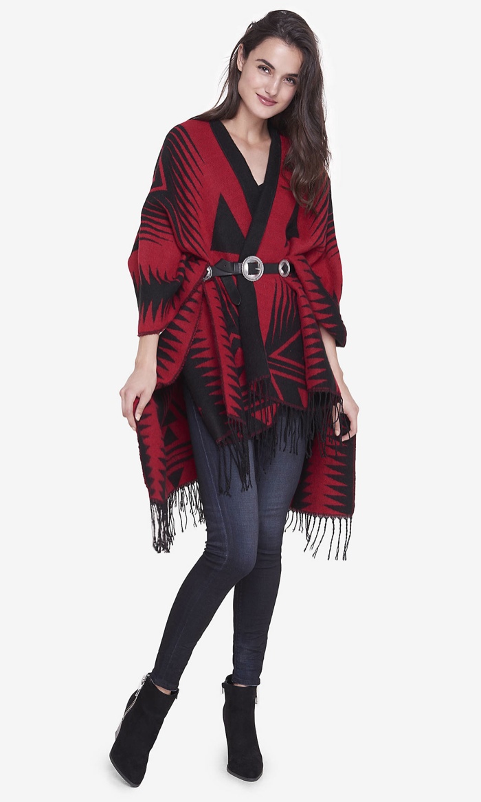 Express Southwestern Fringe Blanket / Poncho Cover-up