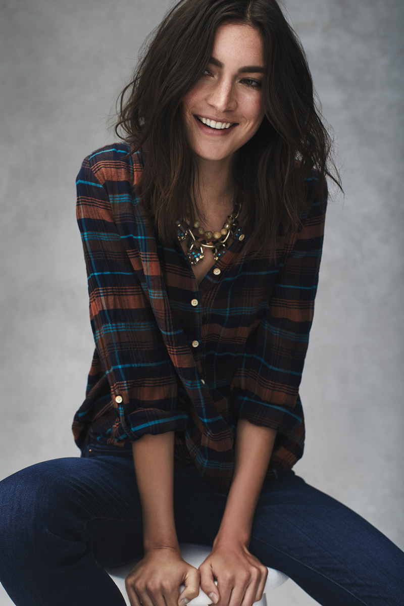 Jacquelyn Jablonski poses for Anthropologie's October 2015 catalogue