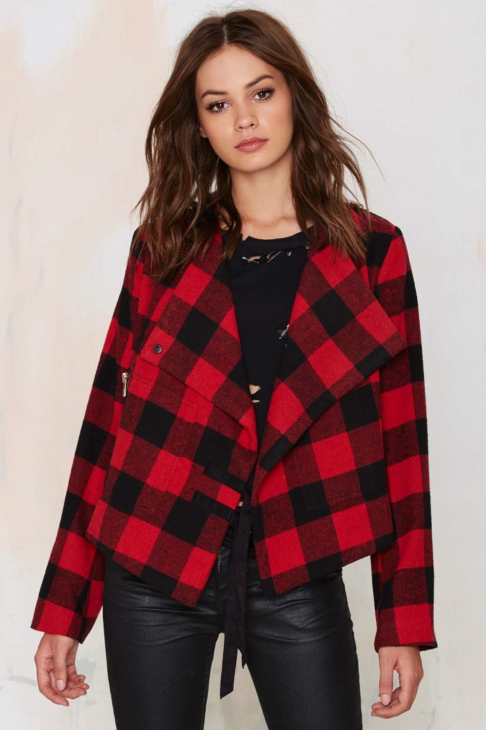 Nasty Gal Plaid Drape Jacket