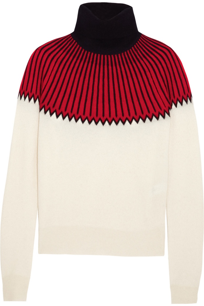 Chloe Intarsia Cashmere Turtleneck Wool Sweater