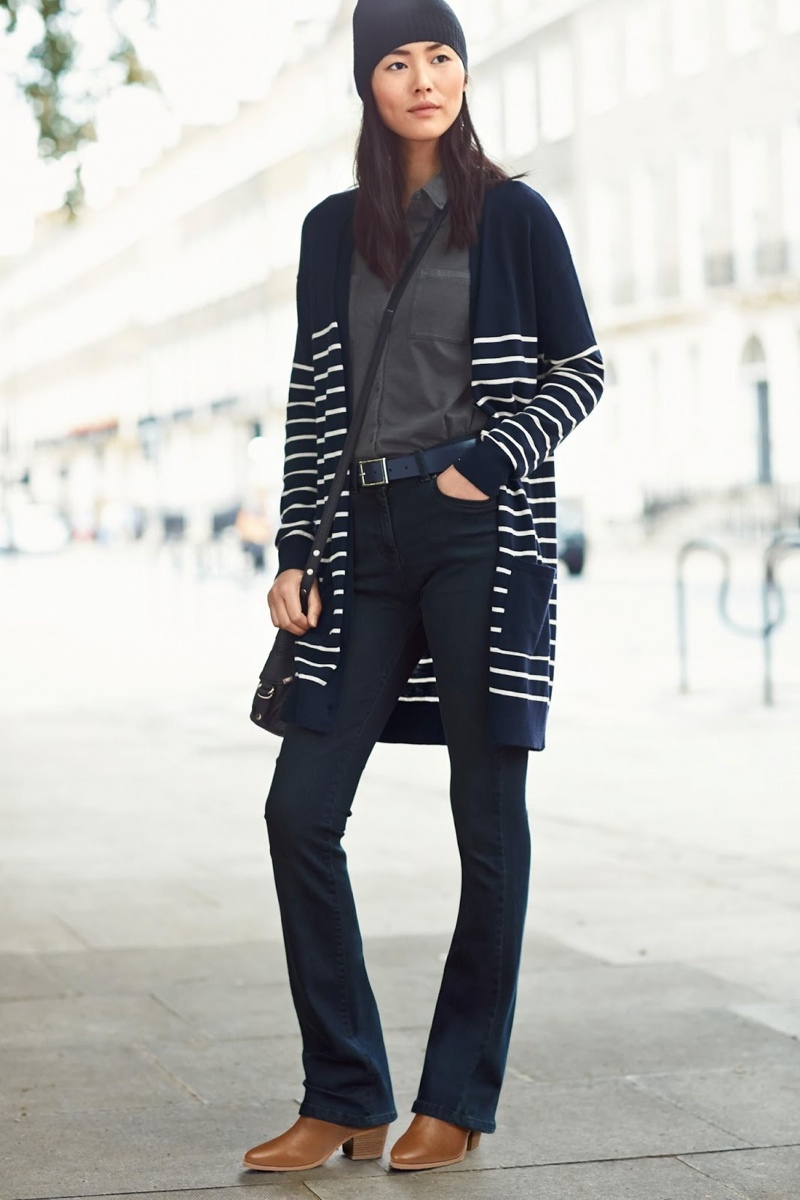 The top model wears tomboy inspired style
