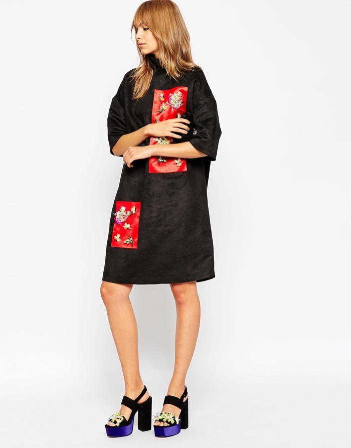 A V Robertson x ASOS Black Funnel Neck Embellished Dress