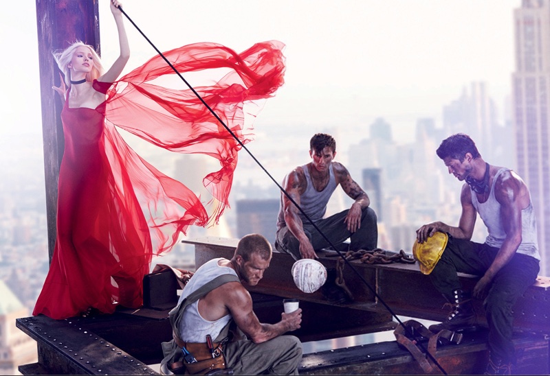 The model wears dreamy dresses and gowns for the editorial