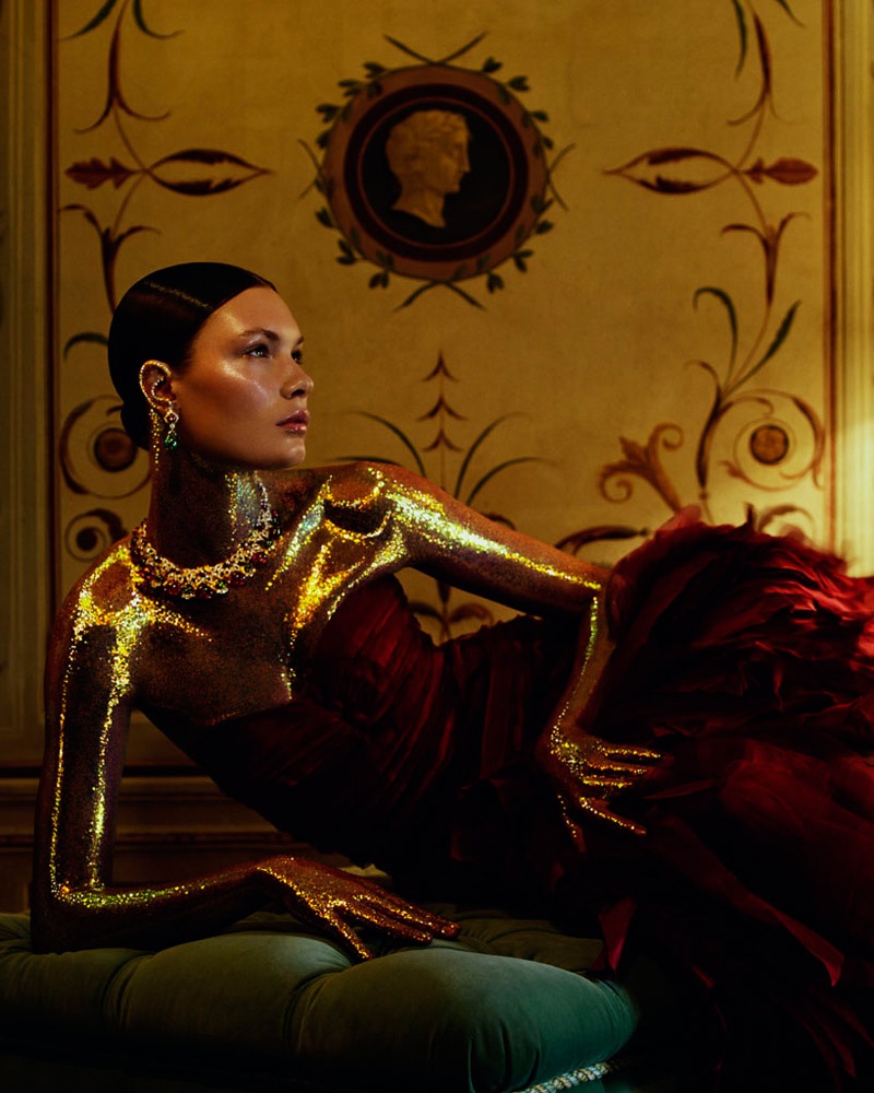 The model wears gorgeous gowns in images captured by Andrew Yee
